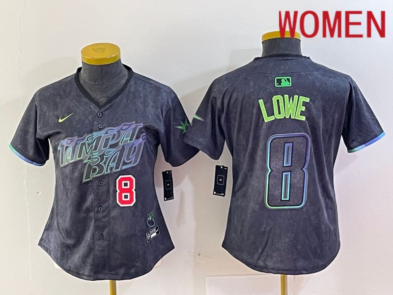 Women Tampa Bay Rays #8 Lowe Black City Edition Nike 2024 MLB Jersey style 4->youth mlb jersey->Youth Jersey